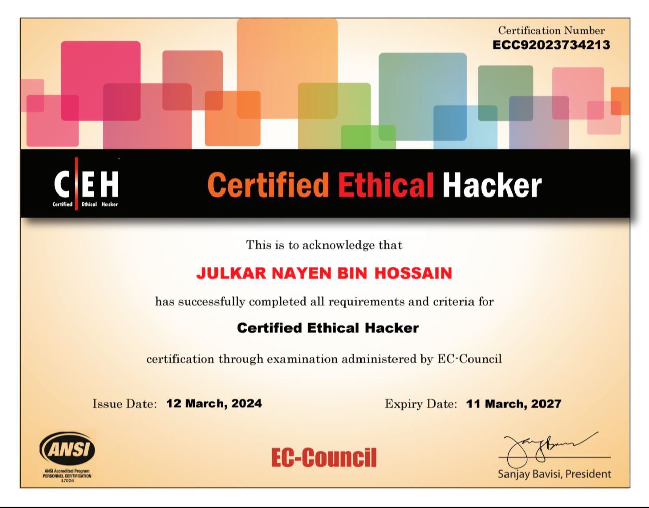 Certified Ethical Hacker Certificate